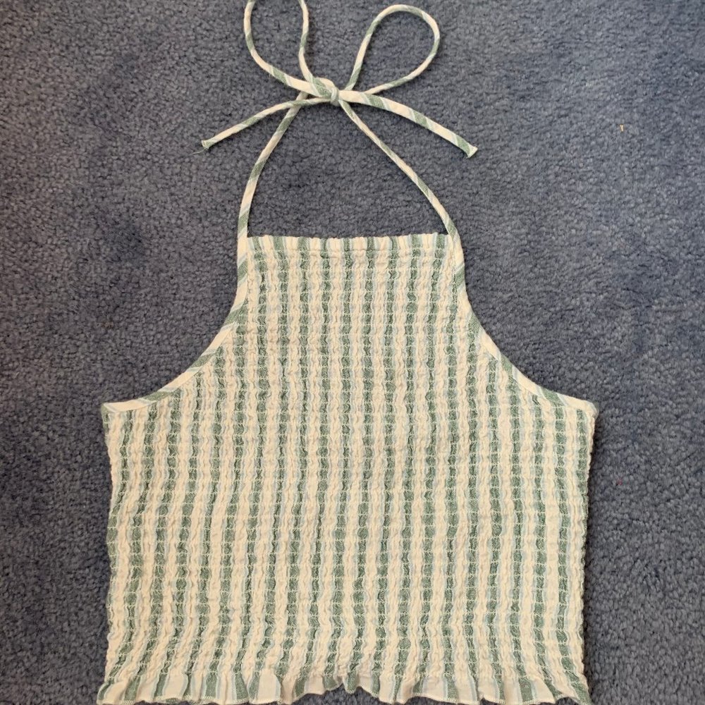 American Eagle Blue Cropped Smocked Halter Top S
